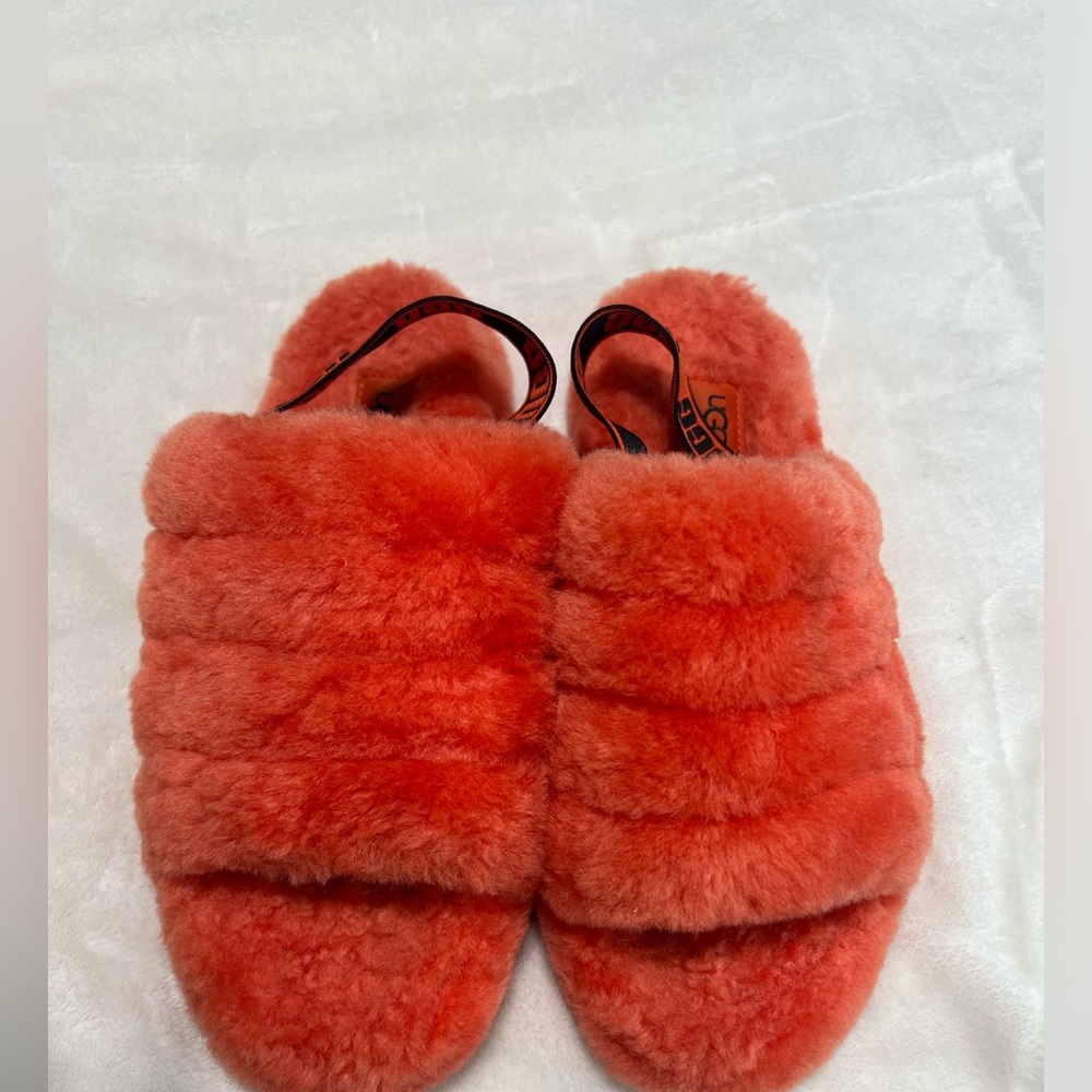 UGG Fluff Yeah Slides Hazard Orange Size 6 Women EUC - Picture 3 of 11